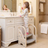 Adjustable 2-step kids helper stool in gray with safety handles, ideal for brushing teeth and reaching high places.