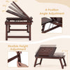 Adjustable bamboo laptop desk features a tilting top with 4-position angle adjustment and flexible height for versatile use.