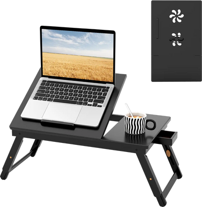 Costway Adjustable Bamboo Laptop Desk Tilting Top Drawer 19487056 New