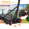 Adjustable basketball hoop system stand with wheels for easy movement, featuring a durable backboard and heavy-duty.