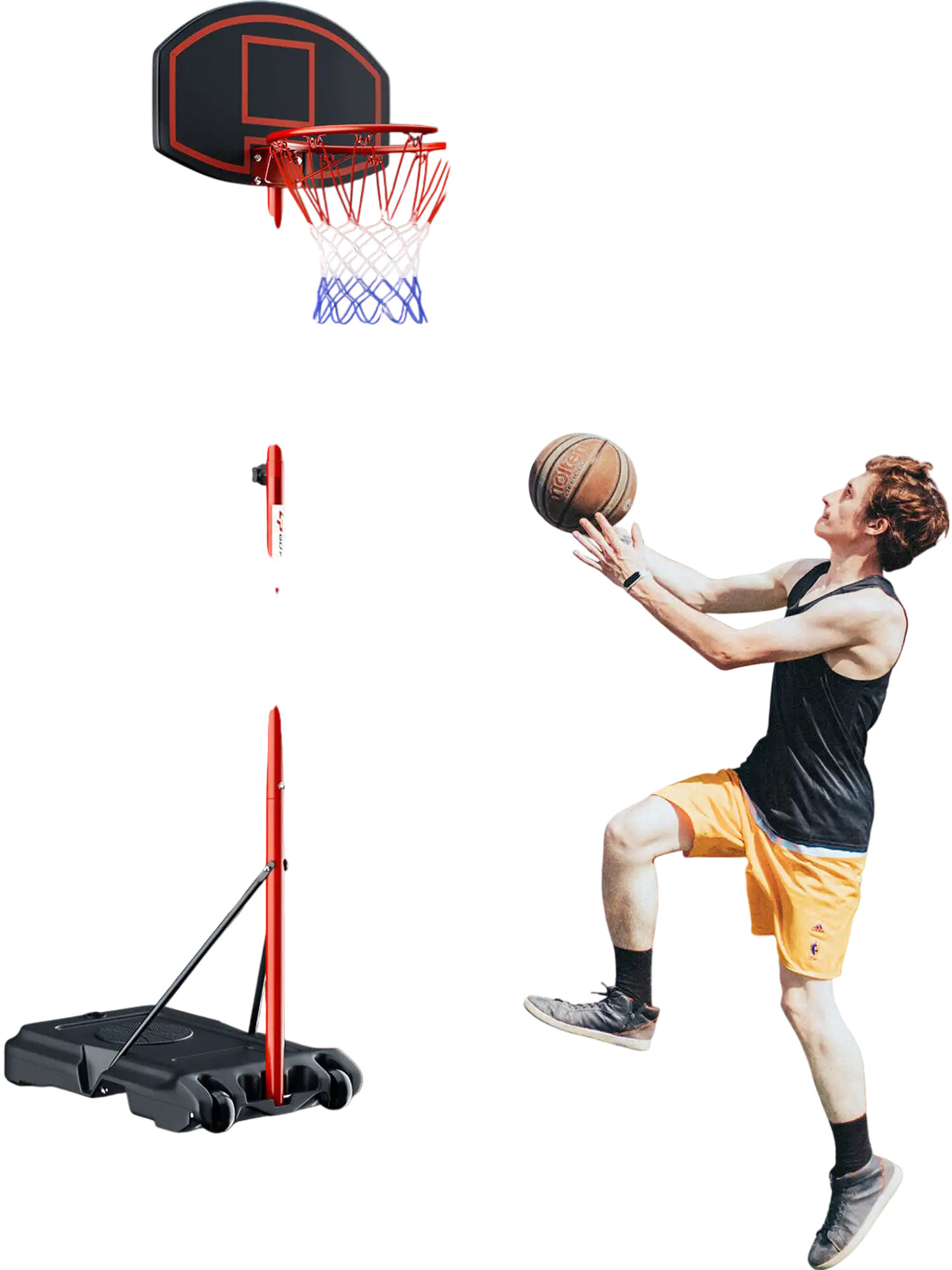 Costway Portable Adjustable Basketball Hoop System Stand w/ 2 Wheels Fillable Base Black Red 05792631 New