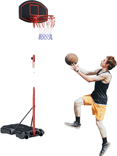 Costway Portable Adjustable Basketball Hoop System Stand w/ 2 Wheels Fillable Base Black Red 05792631 New