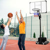 Adjustable basketball hoop with shatterproof backboard, ideal for indoor and outdoor play, featuring a portable design.