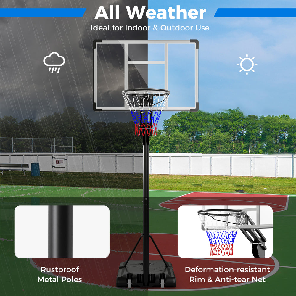 Adjustable basketball hoop with shatterproof backboard, rustproof metal poles, and portable design for indoor and.