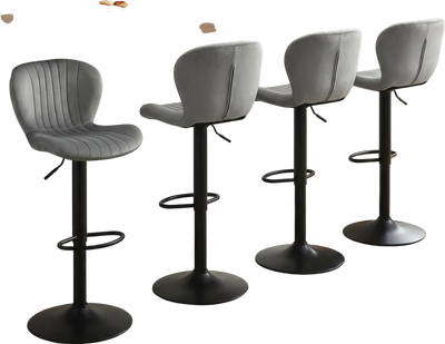 Costway Adjustable Counter Height Velvet Bar Stools Set of 4 Gray 35529786 New