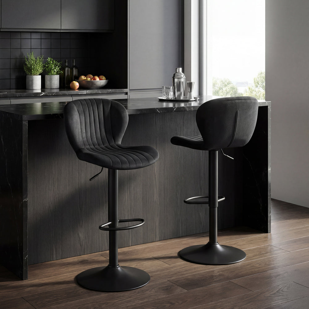 Adjustable Counter Height Chairs Set of 4 with Velvet Upholstered Backrests-Black - Gallery View 1 of 10