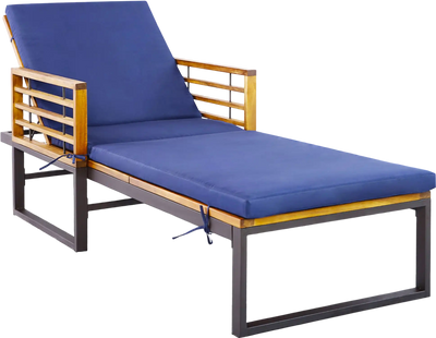 Costway Adjustable Cushioned Patio Chaise Lounge Chair Navy 4-Level Backrest 97254183 New