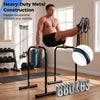 Adjustable dip bar station in black with heavy-duty metal construction, supporting up to 660 lbs for strength training.