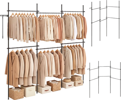 Costway Adjustable Floor to Ceiling Clothes Rack 6 Hanging Rods 34680852 New