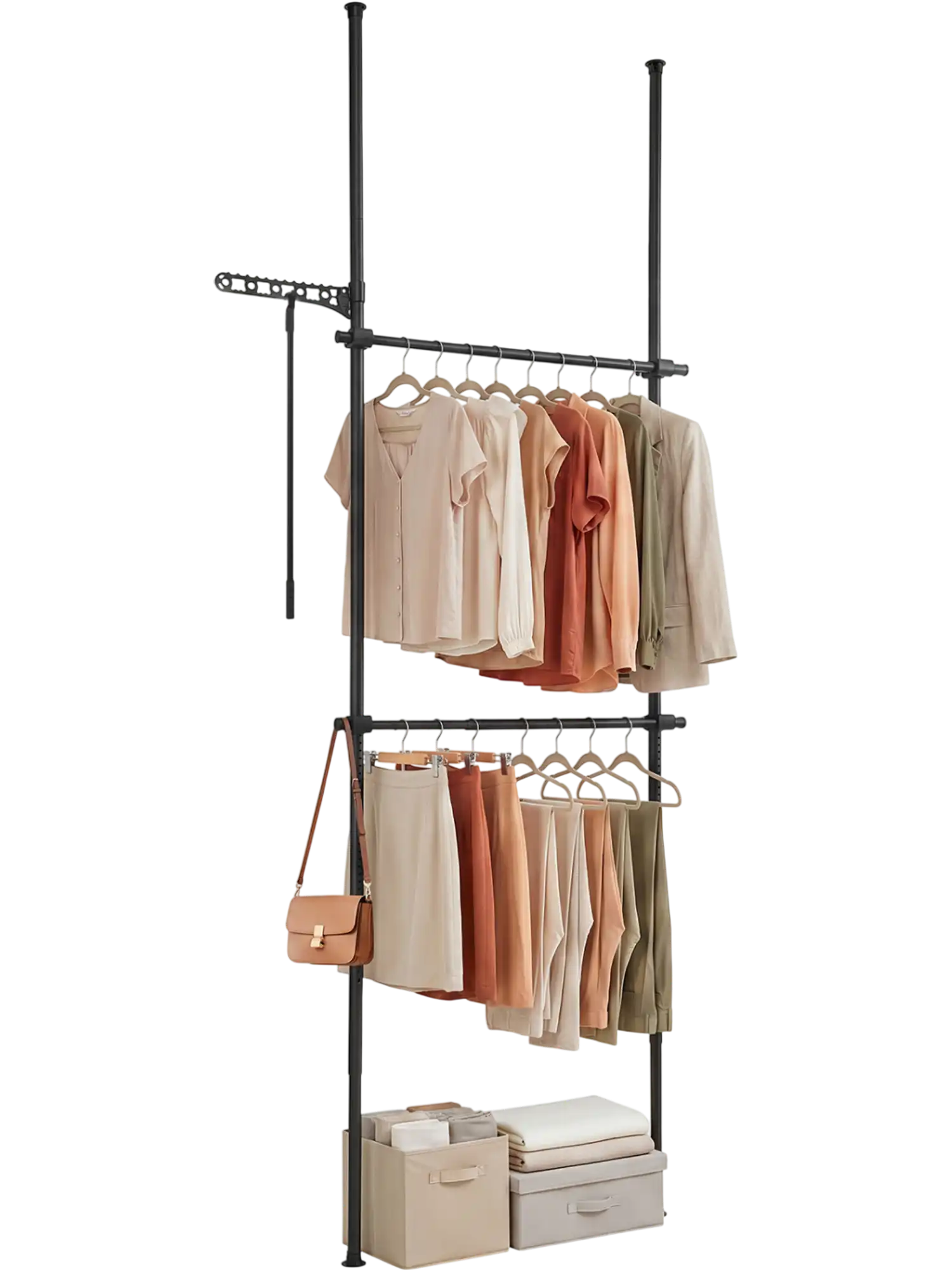 Costway Adjustable Floor to Ceiling Clothes Rack 2 Hanging Rods 24567027 New