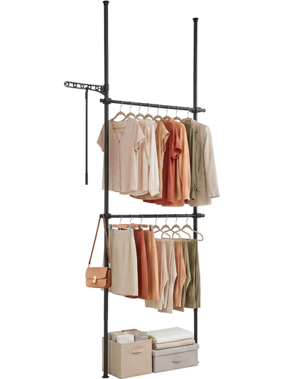 Costway Adjustable Floor to Ceiling Clothes Rack 2 Hanging Rods 24567027 New