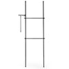 Adjustable black floor-to-ceiling clothes rack with two hanging rods, ideal for maximizing closet space and easy relocation.