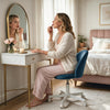 Adjustable Height Ergonomic Makeup Chair with Lumbar Support for Home Office-Blue - Gallery View 1 of 9