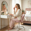 Adjustable Height Ergonomic Makeup Chair with Lumbar Support for Home Office-Pink - Gallery View 1 of 9