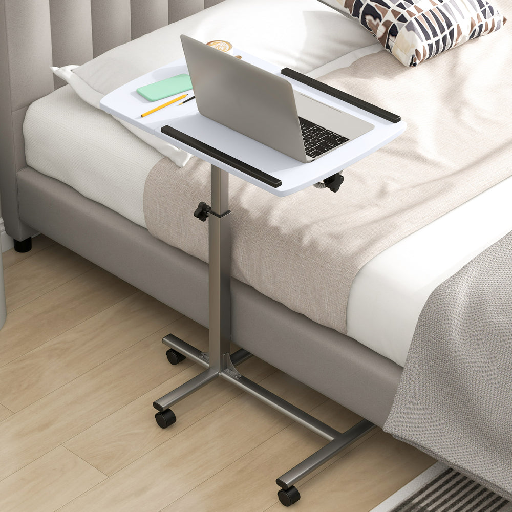 Adjustable Angle Height Rolling Laptop Table-White - Gallery View 1 of 10