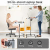Adjustable height rolling laptop table in white, featuring a heavy-duty steel frame and lockable wheels for flexibility.