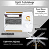 Adjustable angle rolling laptop table in white with dual edge stoppers, ideal for versatile use and easy height.