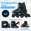 Adjustable kids' inline skates in blue with illuminating wheels, featuring 4 sizes and triple safety protection for.