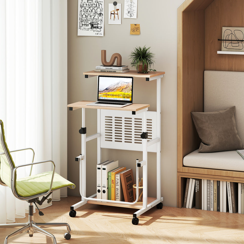 Height Adjustable Mobile Computer Stand-Up Desk with 2 Modes - Gallery View 1 of 10