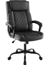 High back ergonomic executive chair in black with thick headrest cushion and adjustable height for comfortable office.