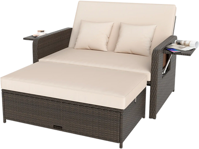 Costway Adjustable Outdoor Patio Daybed Set w/ Cushions Storage Ottoman 53762189 New