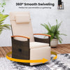 Adjustable outdoor recliner chair with 150° backrest, 360° swivel base, and soft cushion for ultimate relaxation.