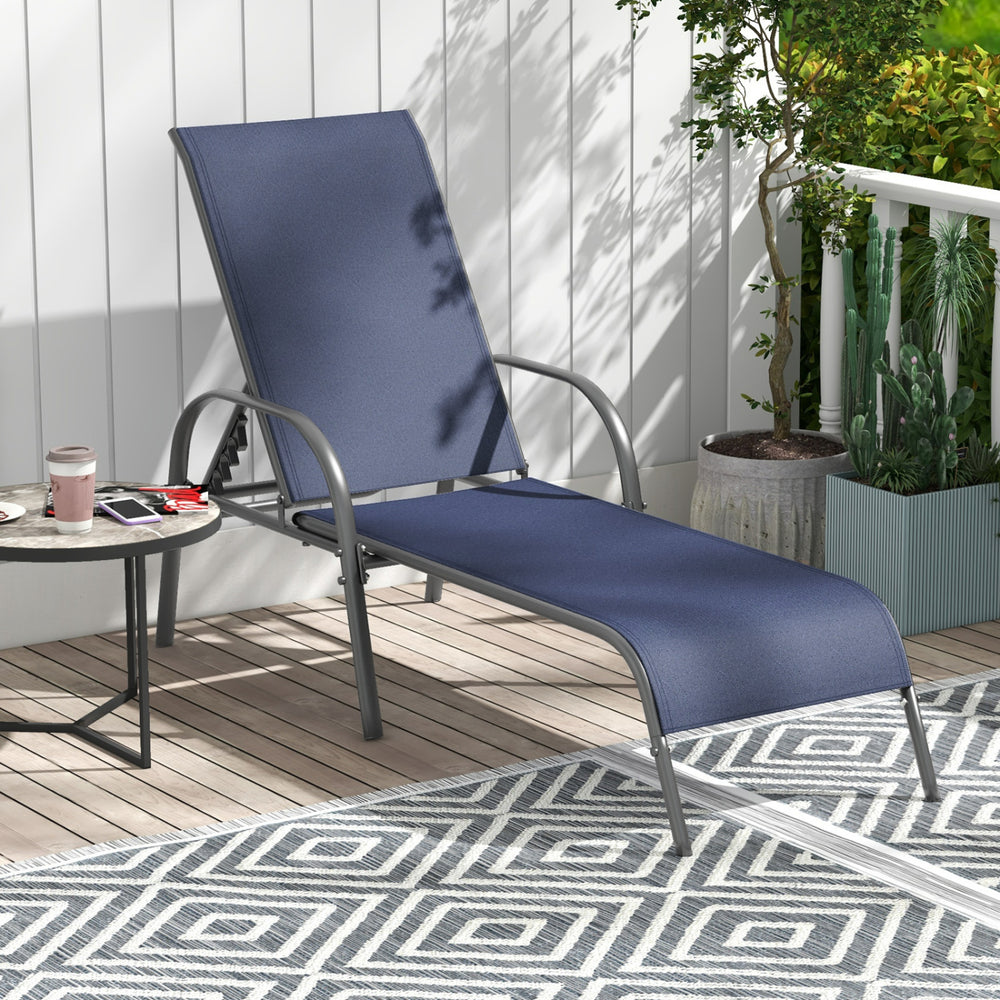 Adjustable Patio Chaise Folding Lounge Chair with Backrest-Navy - Gallery View 1 of 8