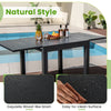 Adjustable 31.5"-63" gray patio dining table with natural wood-like grain, perfect for 4-6 people, easy-to-clean.