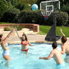 Height adjustable portable basketball hoop with 44" backboard, ideal for poolside fun and backyard play.
