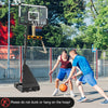 44" portable basketball hoop with adjustable height, featuring a sturdy fillable base and two wheels for easy transport.