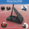 Portable basketball hoop base with fillable design for stability, featuring a built-in holder and large rebound plate.