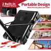 Adjustable portable basketball hoop stand with shatterproof backboard and transport wheels for easy outdoor use.