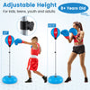 Adjustable punching bag with stand and gloves, 47" to 60.5" height, for kids and adults, ideal for training and fitness.