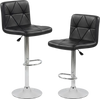 Adjustable swivel barstools set of 2 in black with diamond quilted design, featuring backrest and footrest for comfort.
