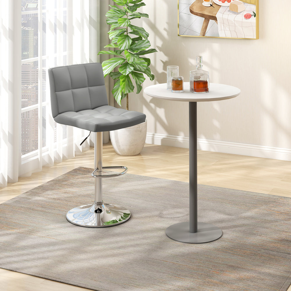 Armless PU Leather Bar Stool with Adjustable Height and Swivel Seat-Gray - Gallery View 1 of 7