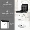 Adjustable swivel bar stool in black PU leather with a cushioned seat, 360° rotation, and height range of 25.5"-33.5".