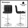 Adjustable swivel bar stool in black PU leather with cushioned seat, height range 38"-46", ideal for kitchen or pub use.