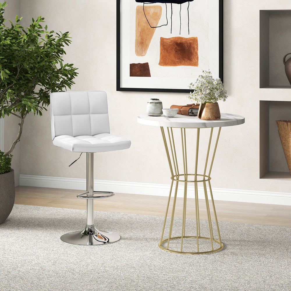 Adjustable Swivel Bar Stool with PU Leather-White - Gallery View 1 of 10