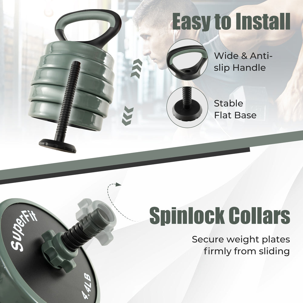 Adjustable 4 in 1 weight dumbbell set with foam grip and spinlock collars for secure weight plates, ideal for home.