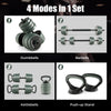 Adjustable 4 in 1 weight set featuring dumbbells, barbells, kettlebells, and push-up stands for versatile home workouts.