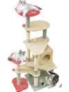 Multi-level 61-inch kitten tower with flower-shaped perches, cozy condo, and scratching posts for playful cats.