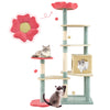 Multi-level floral kitten tower with cozy padded perch, cat condo, and scratching posts for playful relaxation.