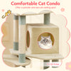 Multi-level kitten tower with flower-shaped perch, cozy cat condo, and two access holes for playful relaxation.