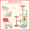 Multi-level cat tower with flower-shaped perch, plush fabric, and sisal scratching posts for playful climbing and.