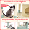 Multi-level 61-inch kitten tower with flower-shaped perch, sisal scratching posts, and interactive dangling balls.