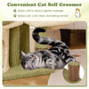Cat self groomer on a multi-level kitten tower, featuring plush fabric and natural sisal for grooming and comfort.