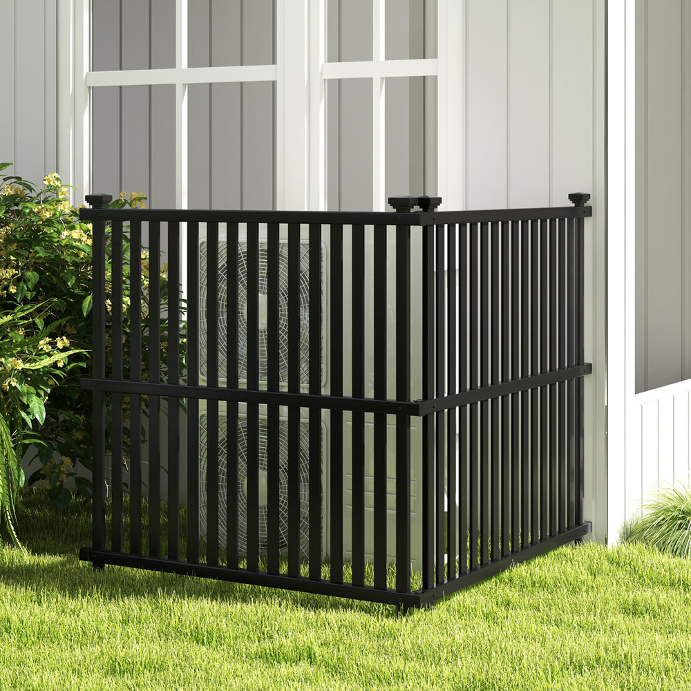 Air Conditioner Fence Panel with Metal Ground Stakes for Outside-Black - Gallery View 1 of 12