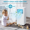 4-in-1 8000 BTU air conditioner in white with LED touch panel, child lock, and portable design for easy room cooling.