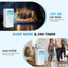 8000 BTU air conditioner in sleep mode, featuring low noise operation, remote control, and a 24-hour timer for.