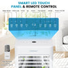 Smart LED touch panel and remote control for the 4-in-1 8000 BTU air conditioner with cooling and dehumidifying.